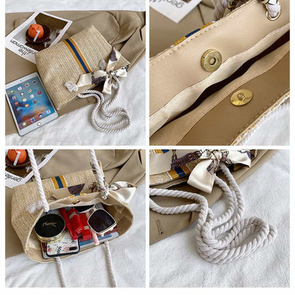 Bowknot Satchel Straw Bag