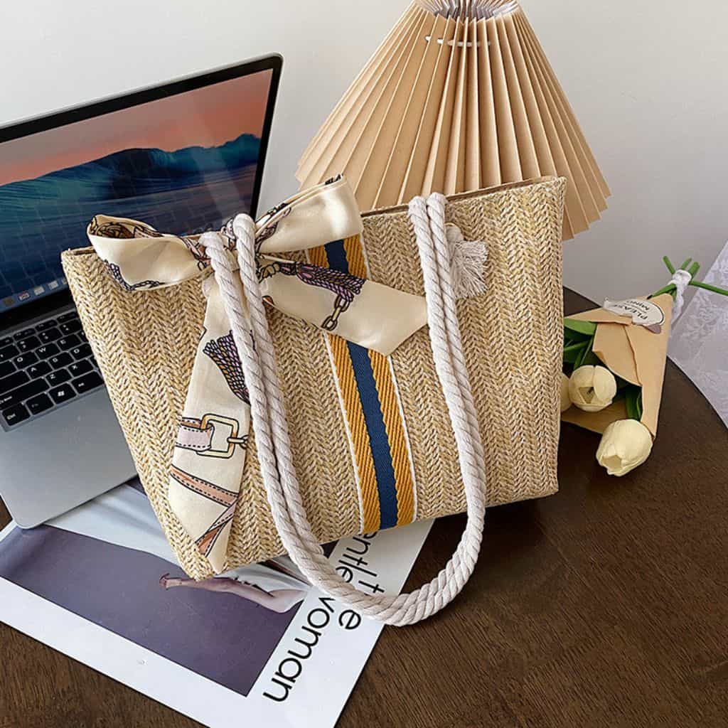 Bowknot Satchel Straw Bag