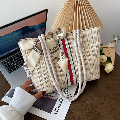 Bowknot Satchel Straw Bag