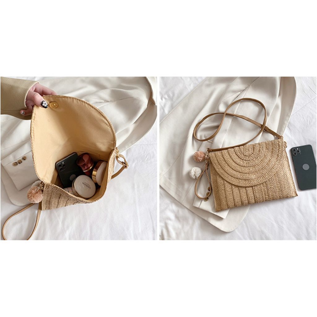 Clutch Crossbody Straw Bag