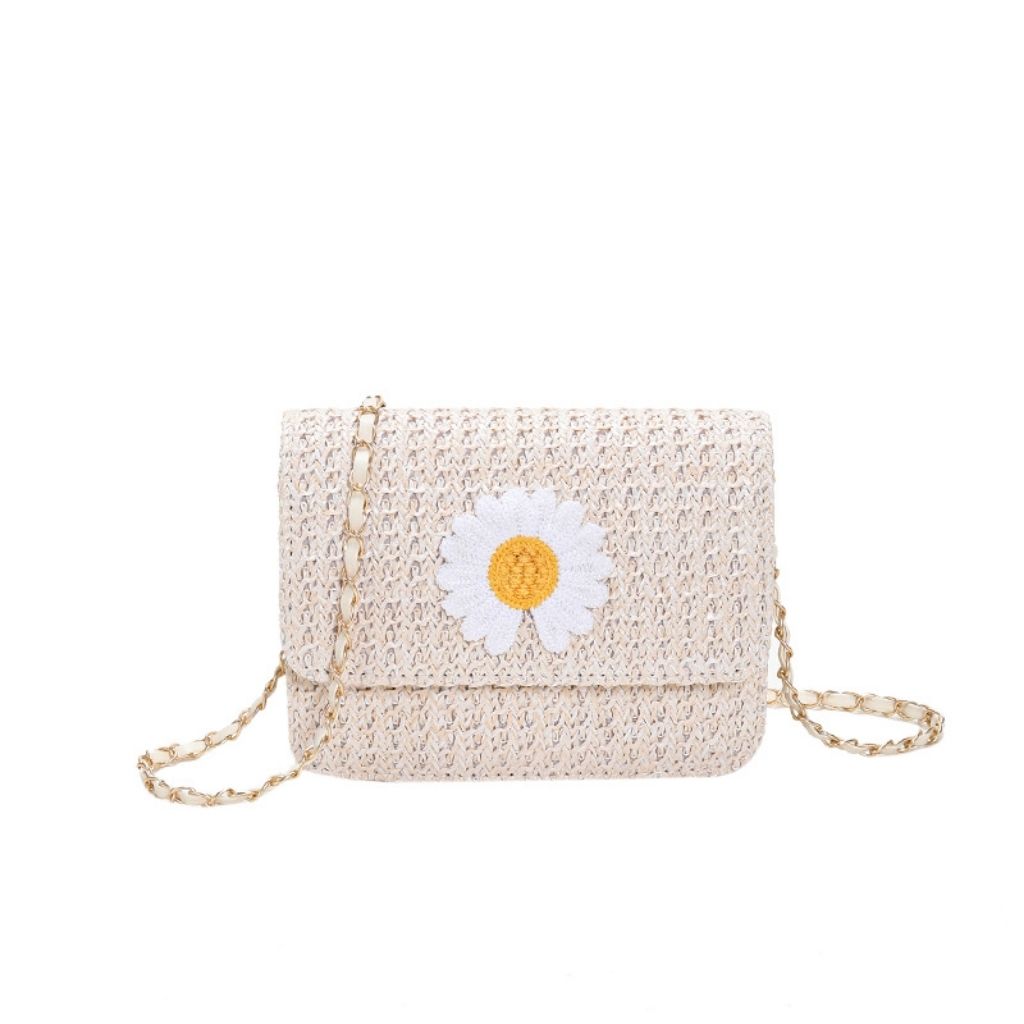 Flower/Pear Decor Flap Straw Bag