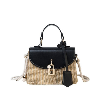 Leather Flap Straw Bag