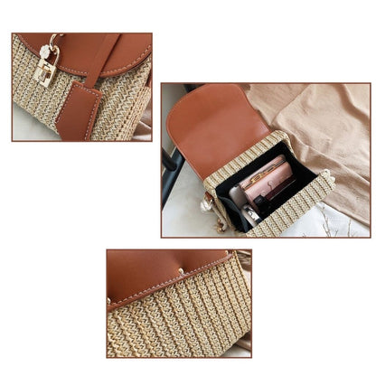 Leather Flap Straw Bag