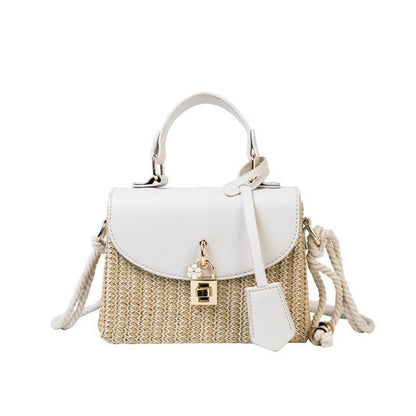 Leather Flap Straw Bag