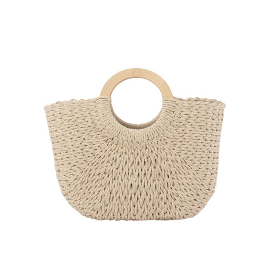 Paper Straw Round Handle Basket Bag