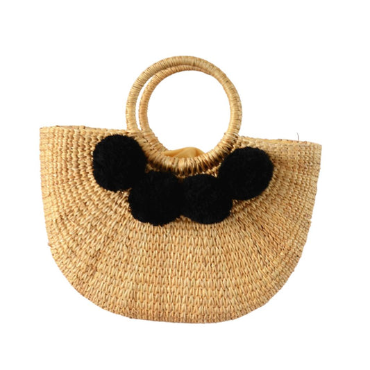 Pom-Pom Seagrass Top Handle Bag