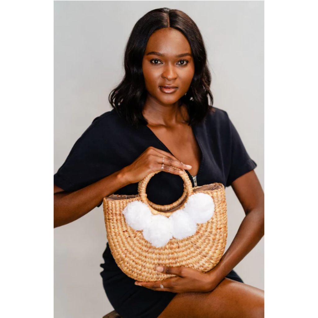 Pom-Pom Seagrass Top Handle Bag