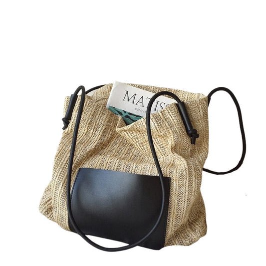 Straw Patchwork Shoulder Bag