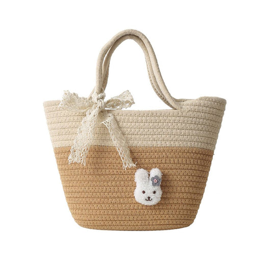 Rabbit Decor Straw Tote Bag