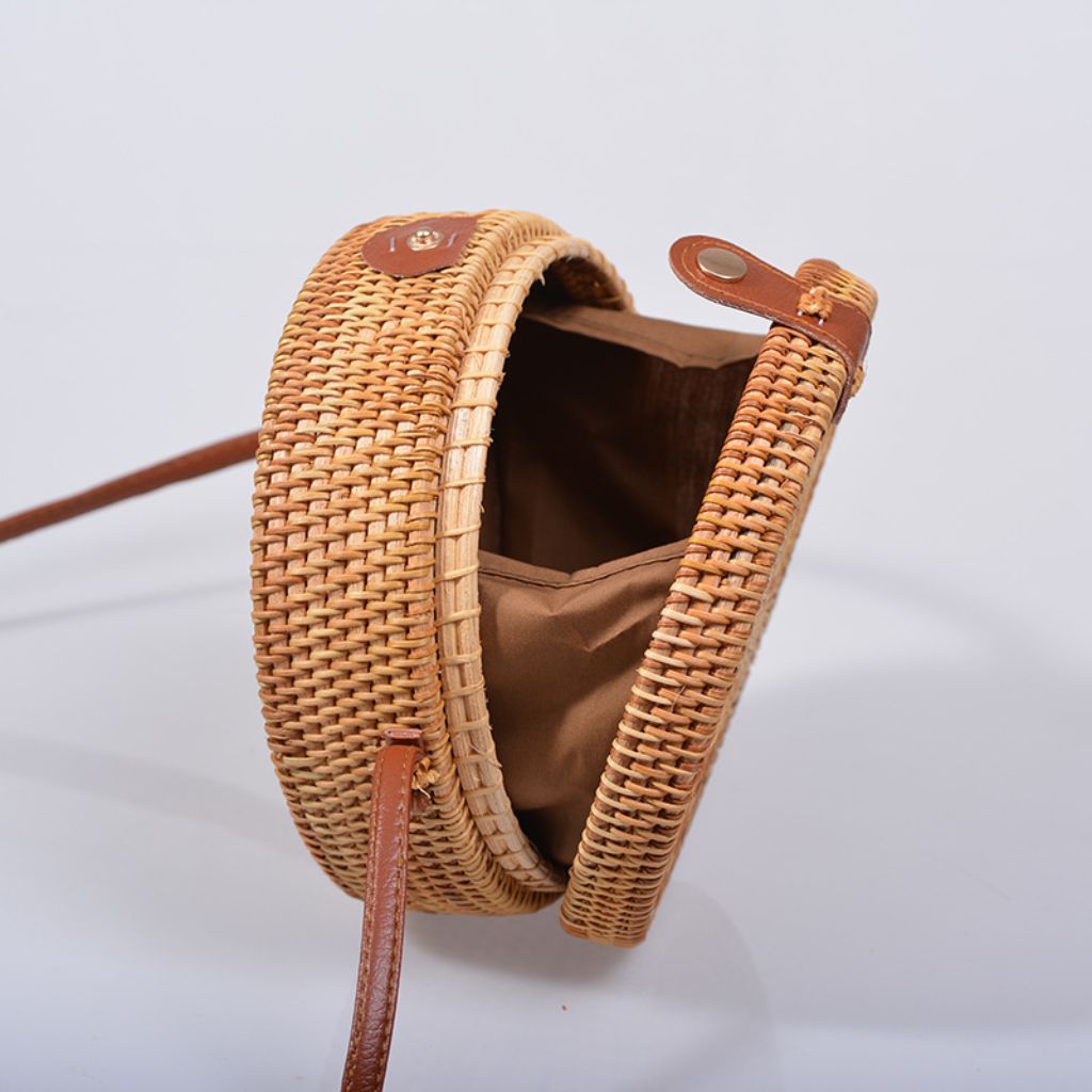 Rattan Hard Case Crossbody Bag