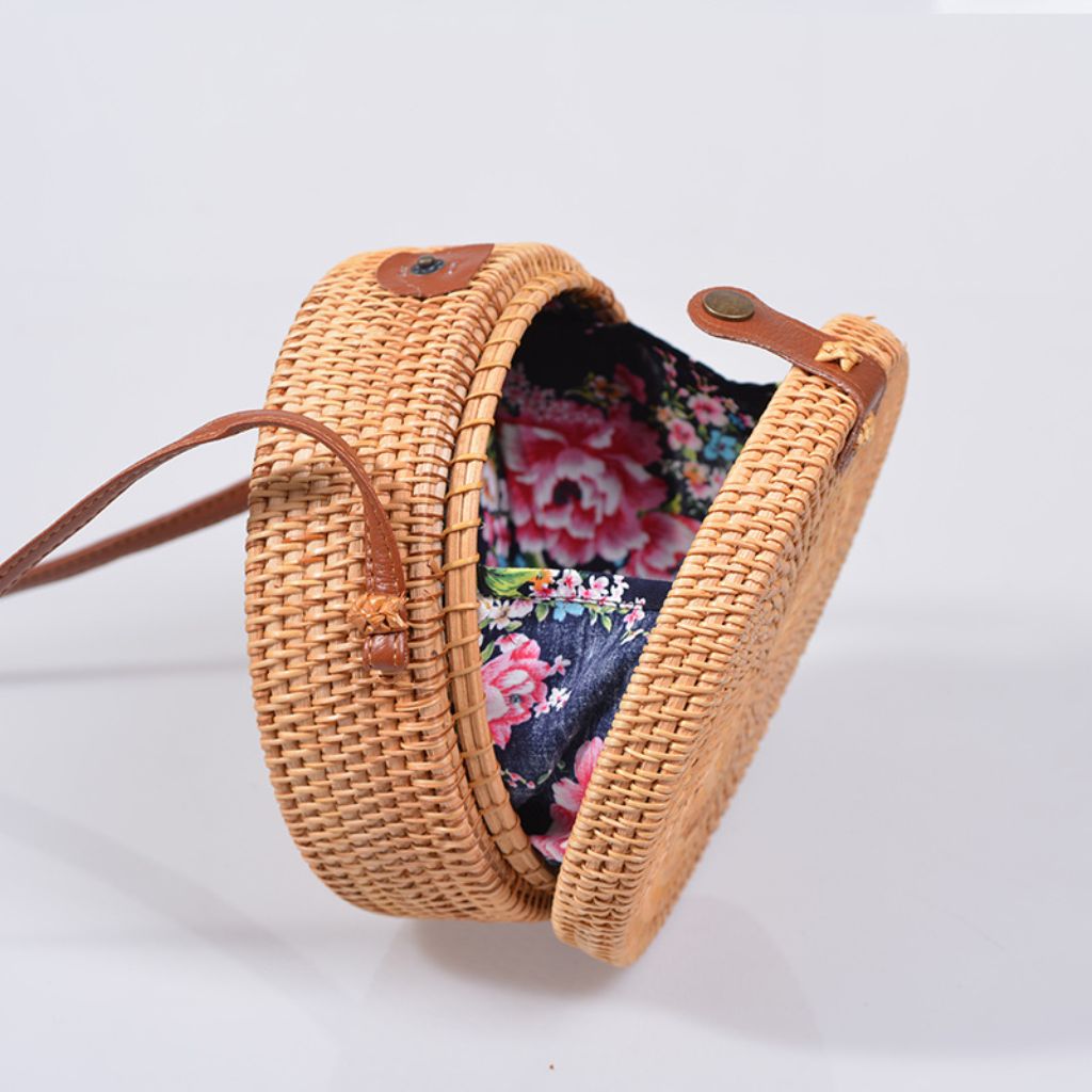 Rattan Hard Case Crossbody Bag