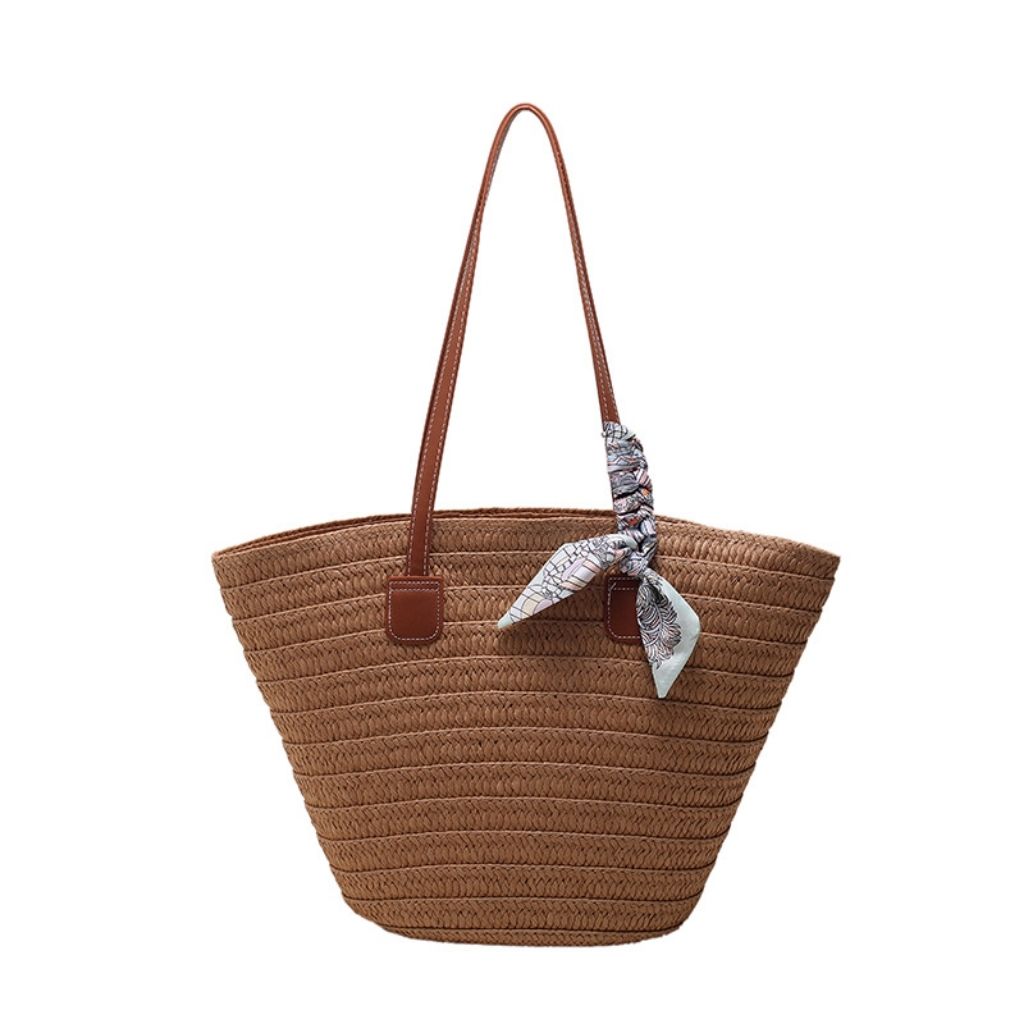 Scarf Decor Large Straw Bag