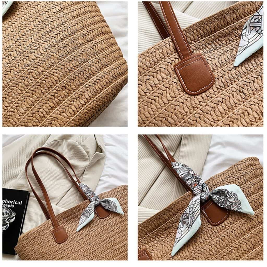 Scarf Decor Large Straw Bag