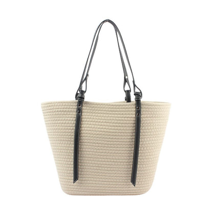 Straw Bag With Leather Handles