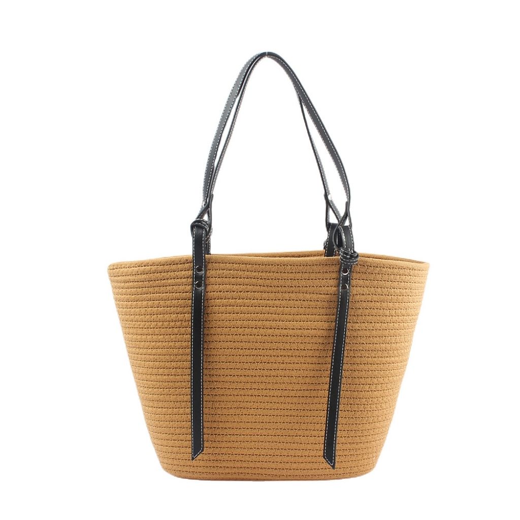 Straw Bag With Leather Handles