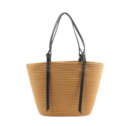 Straw Bag With Leather Handles