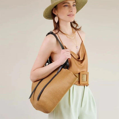 Straw Bag With Leather Handles