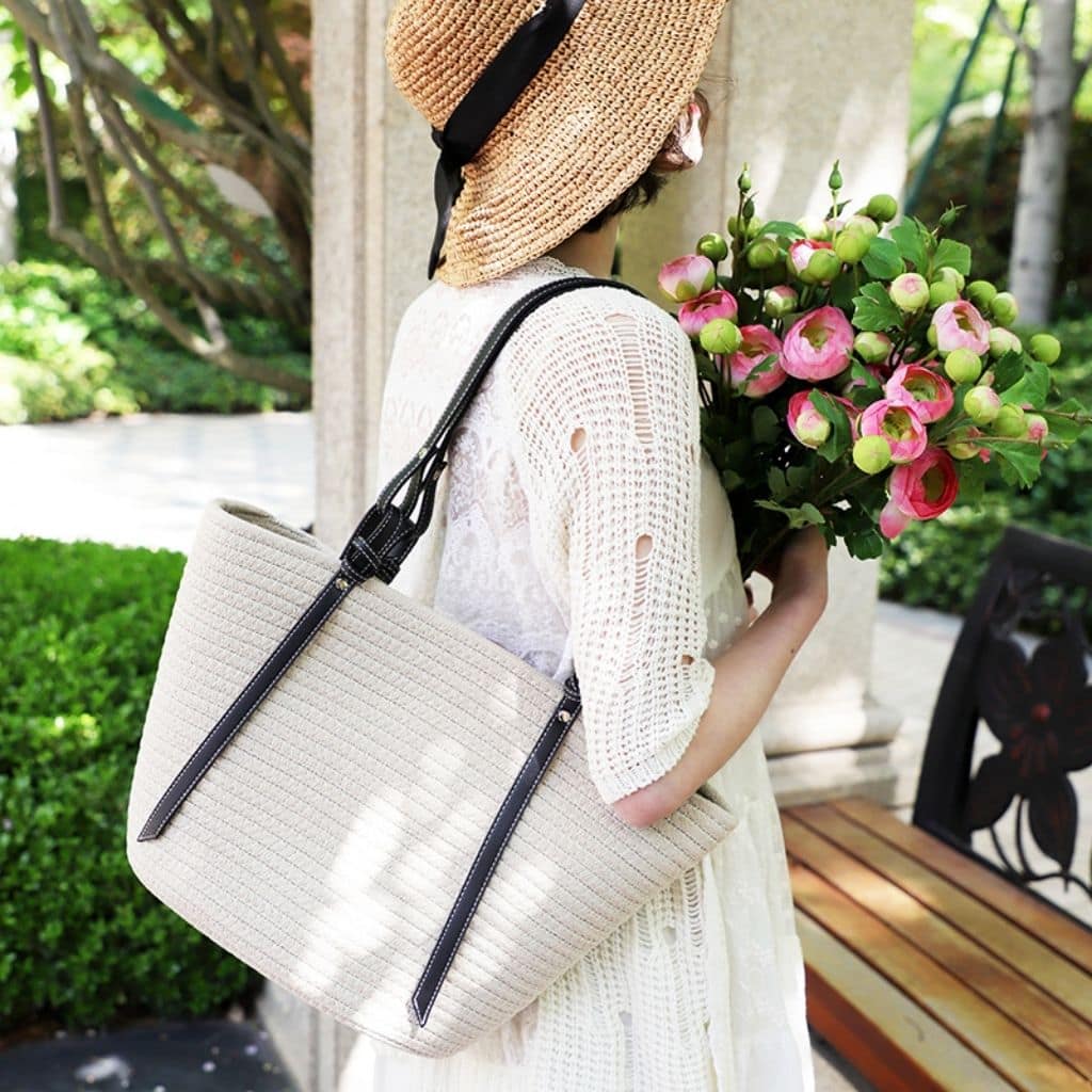 Straw Bag With Leather Handles