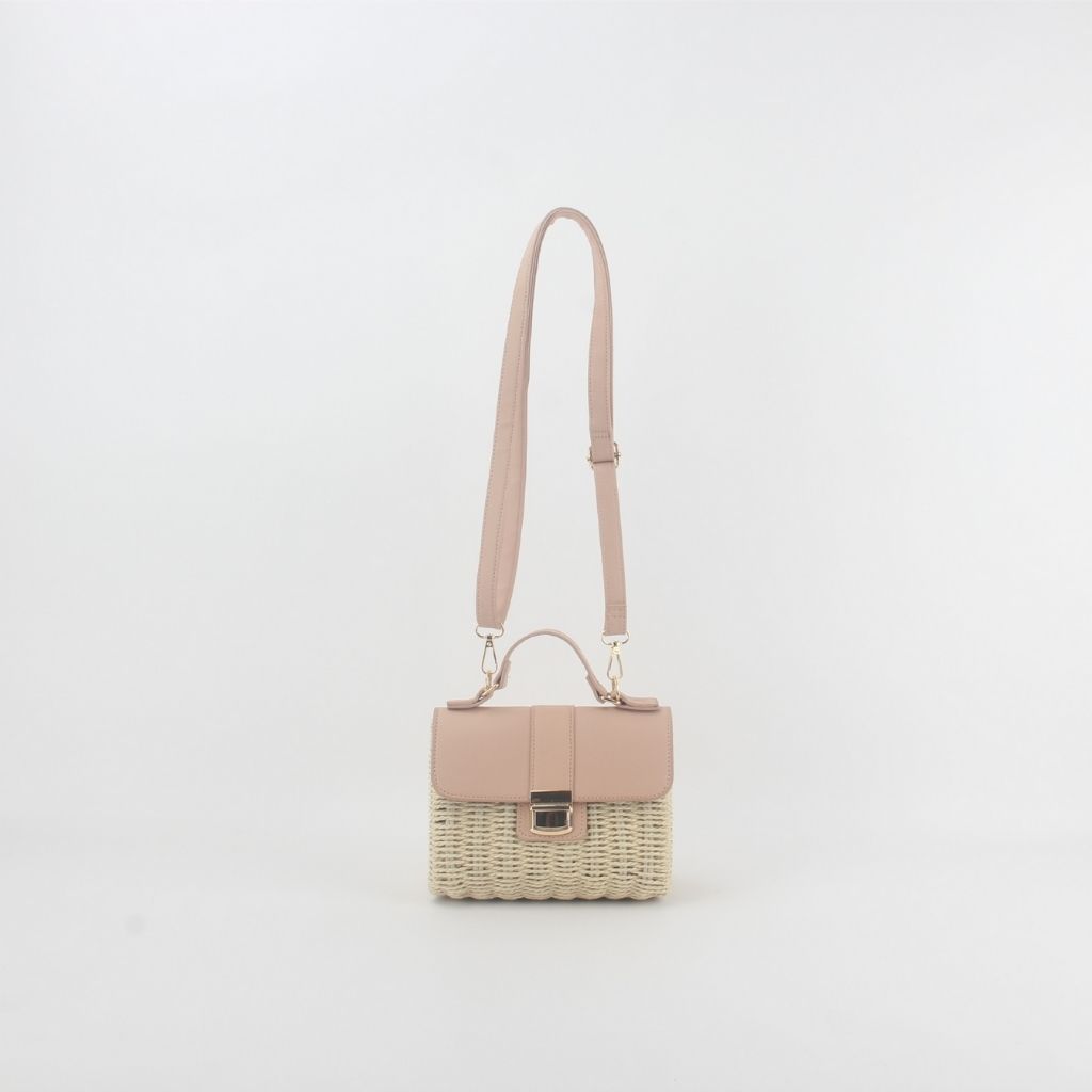 Straw Bag With Lock Flap