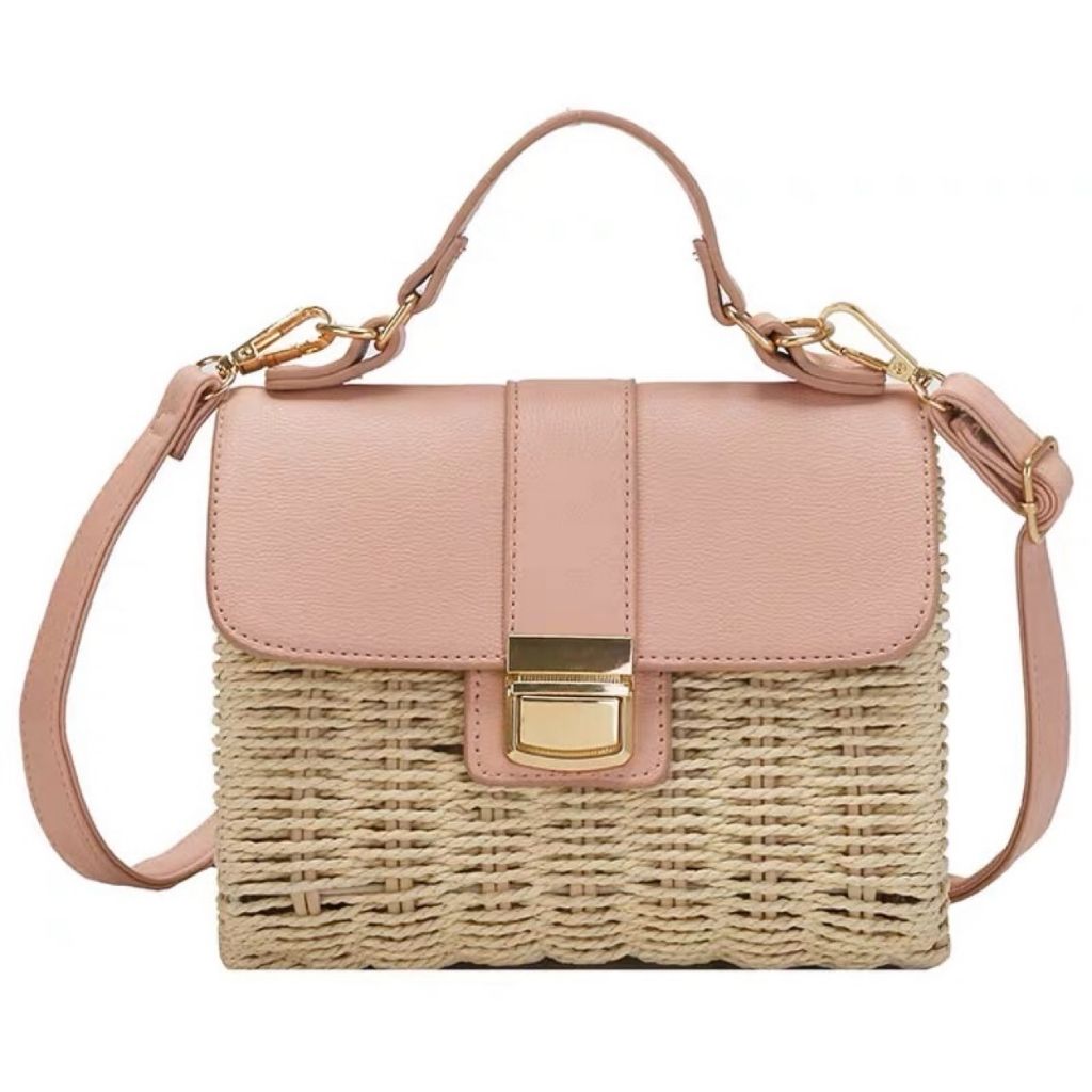 Straw Bag With Lock Flap