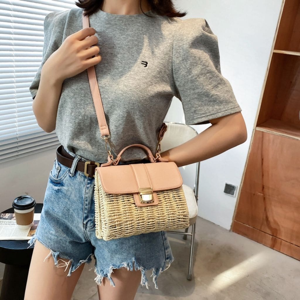 Straw Bag With Lock Flap