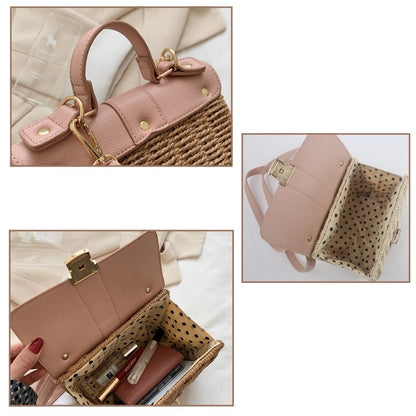 Straw Bag With Lock Flap