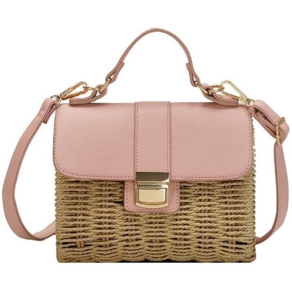 Straw Bag With Lock Flap