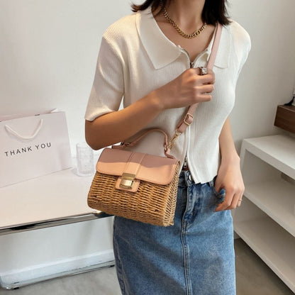 Straw Bag With Lock Flap