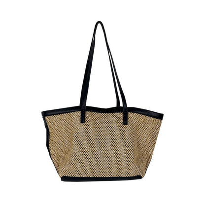 Straw Woven Bag With Leather Trim