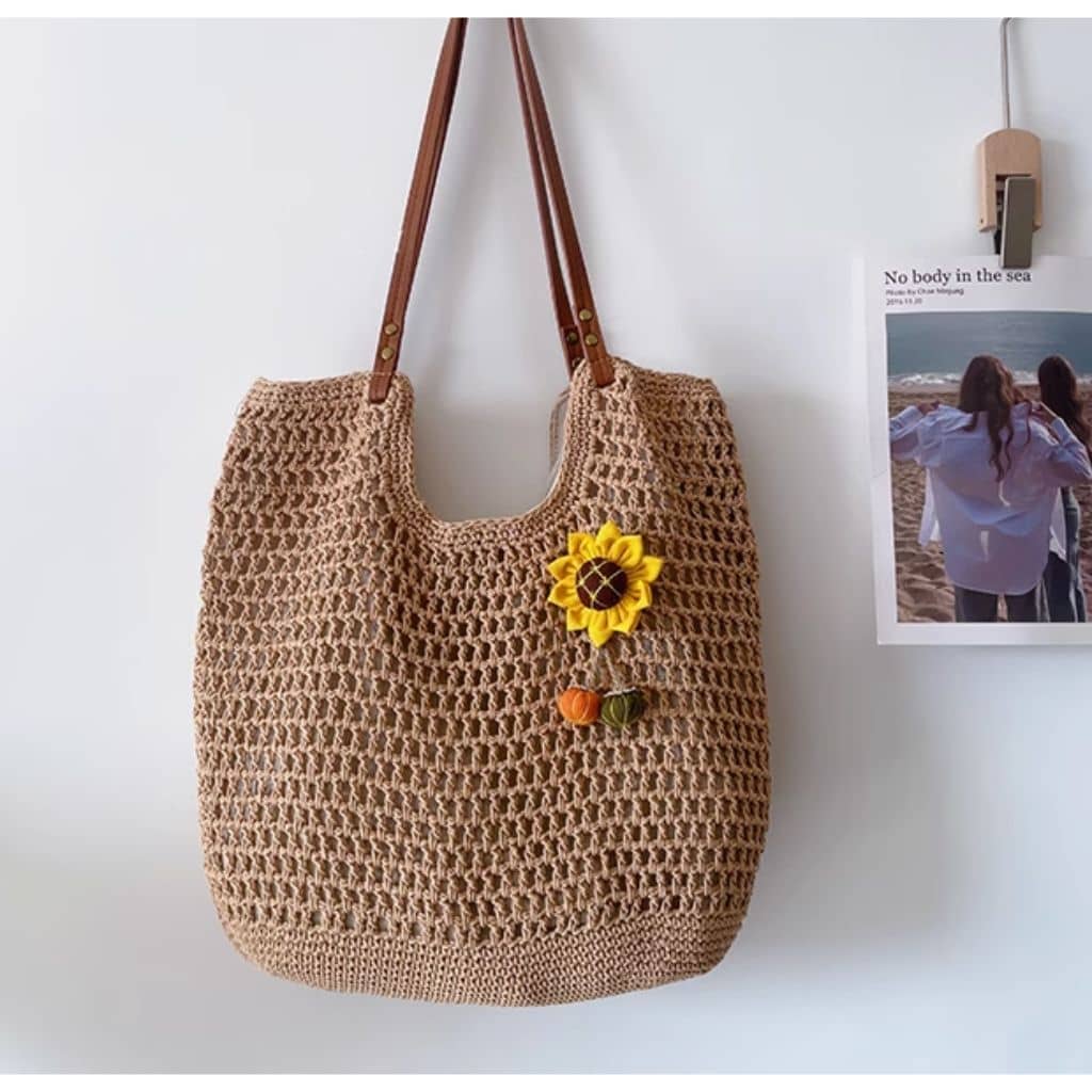 Sunflower Decor Handmade Straw Shoulder Bag