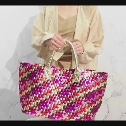 Soft Leather Woven Beach Bag