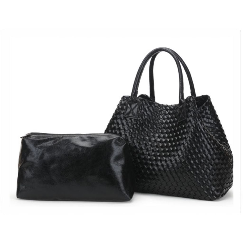 Soft Leather Woven Beach Bag