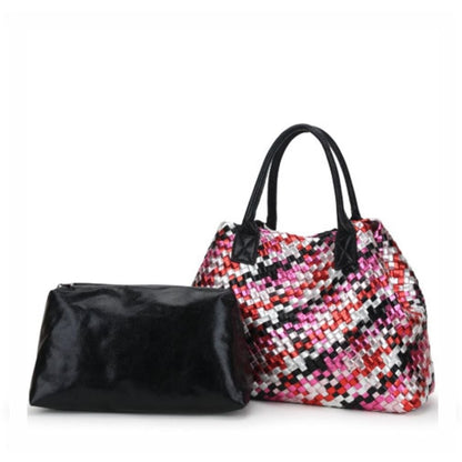 Soft Leather Woven Beach Bag