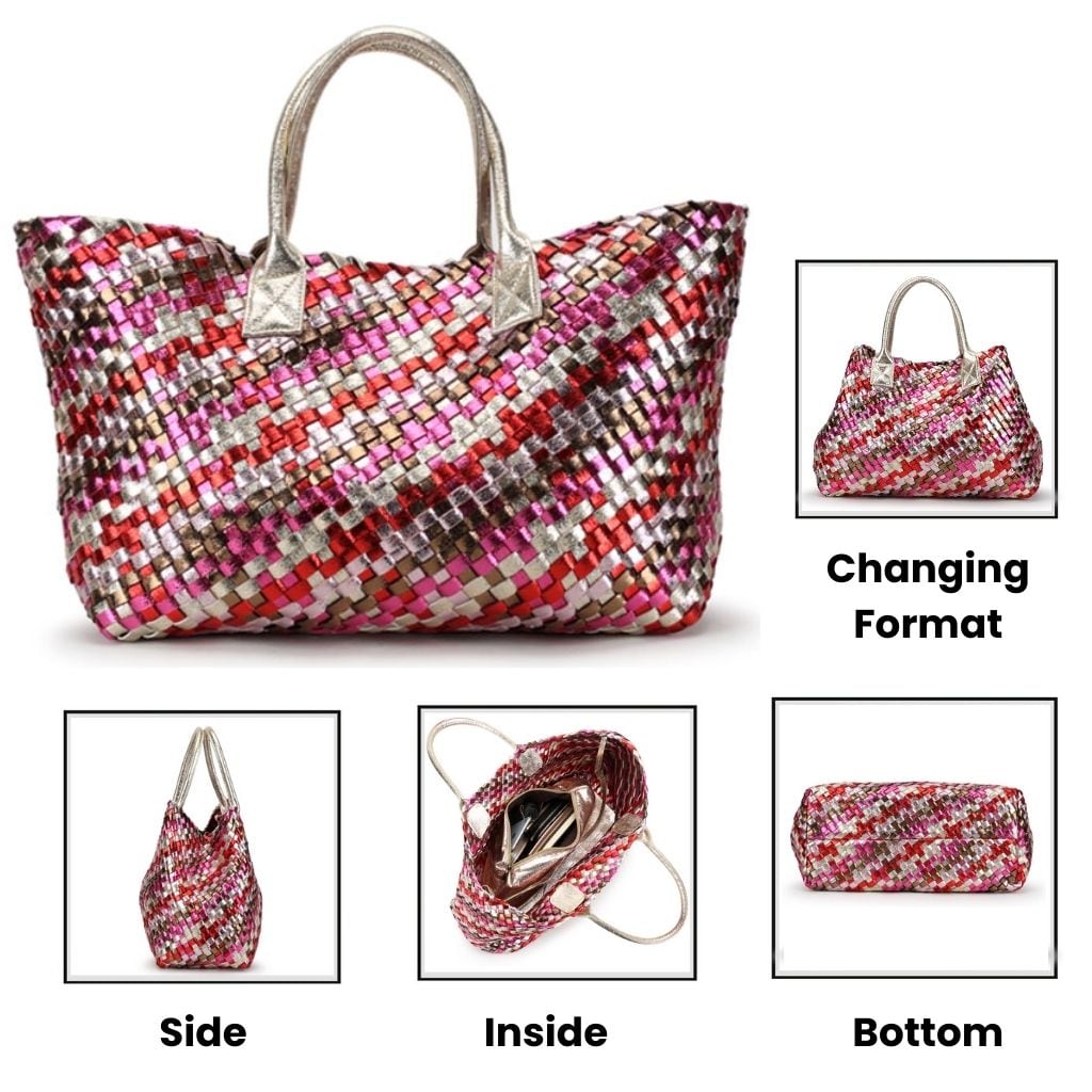 Soft Leather Woven Beach Bag