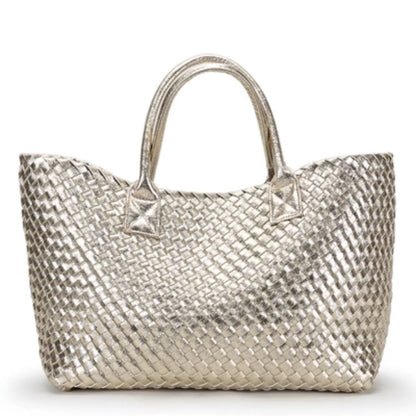 Soft Leather Woven Beach Bag