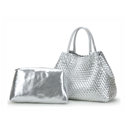 Soft Leather Woven Beach Bag