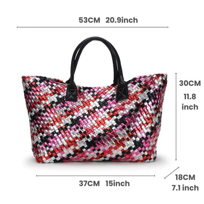 Soft Leather Woven Beach Bag