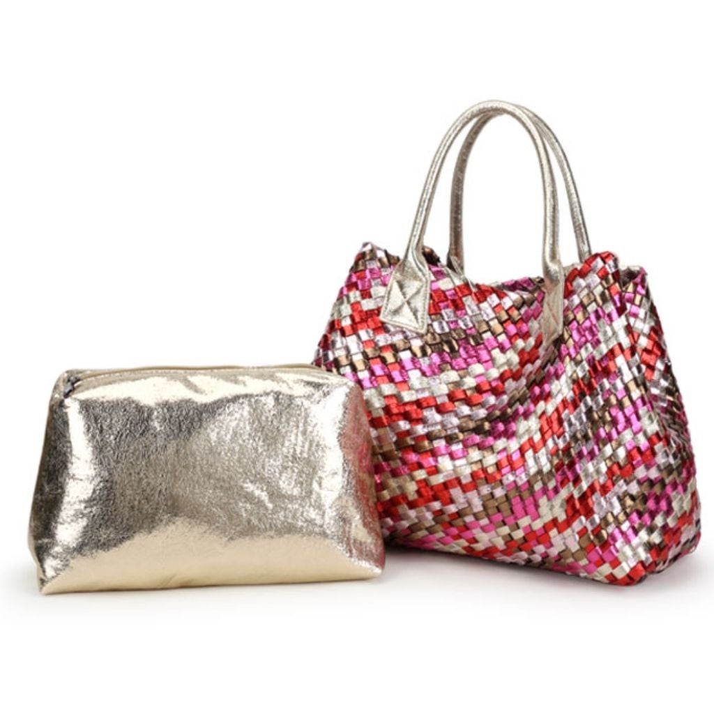 Soft Leather Woven Beach Bag