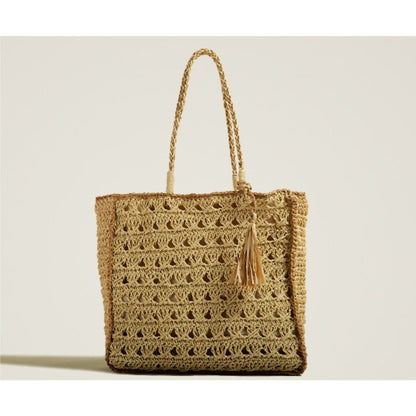 Square Tassel Straw Beach Bag