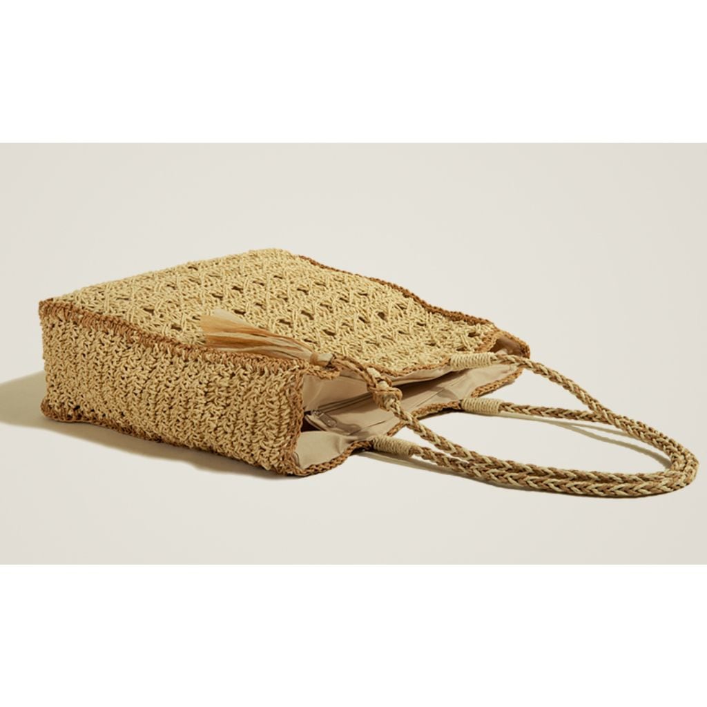 Square Tassel Straw Beach Bag