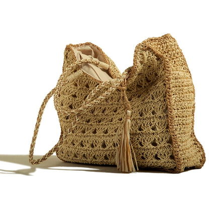 Square Tassel Straw Beach Bag