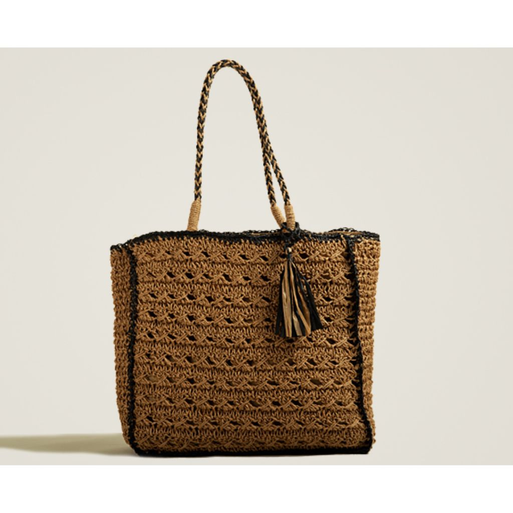 Square Tassel Straw Beach Bag