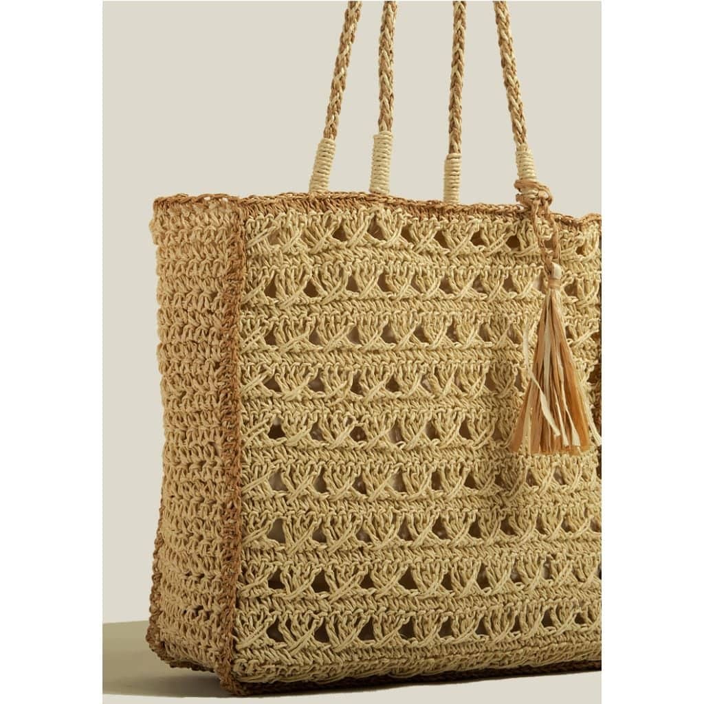 Square Tassel Straw Beach Bag