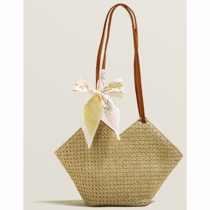 Scarf Decor Straw Woven Bucket Bag