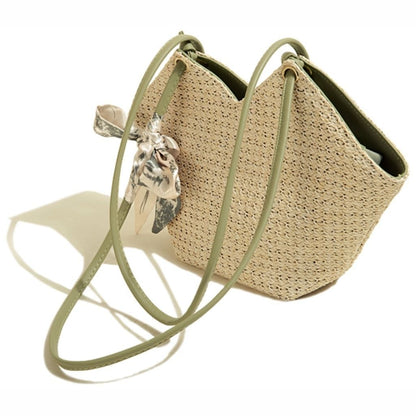 Scarf Decor Straw Woven Bucket Bag