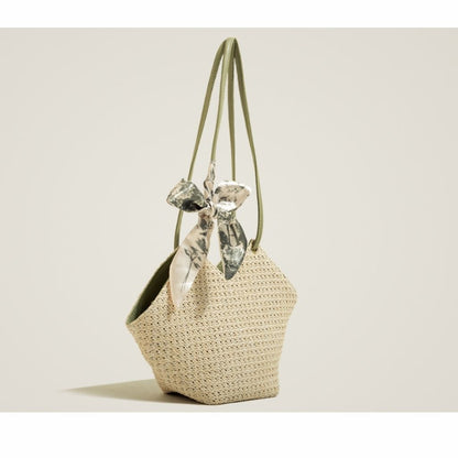 Scarf Decor Straw Woven Bucket Bag