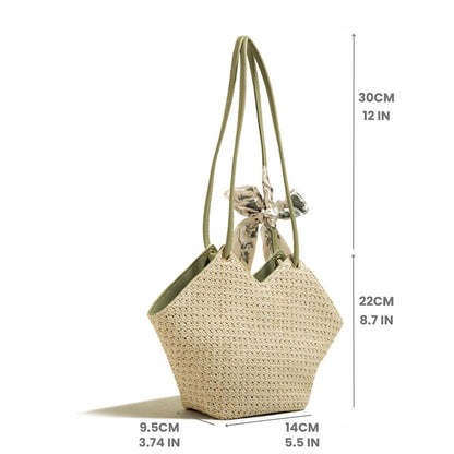 Scarf Decor Straw Woven Bucket Bag